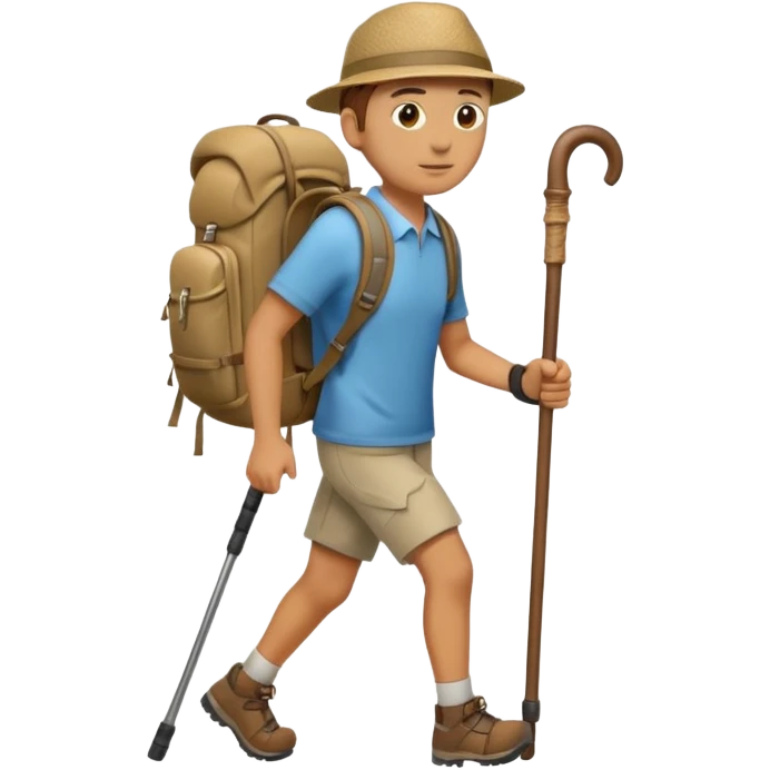 walking stick and backpack, trekking emoji