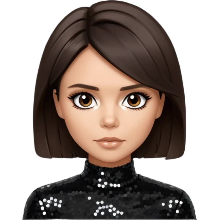 Victoria Beckham from Spice Girls with dark brown hair, black sequin outfit emoji