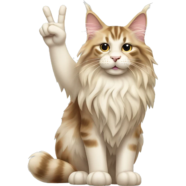 cream maine coon holding up peace sign emoji
