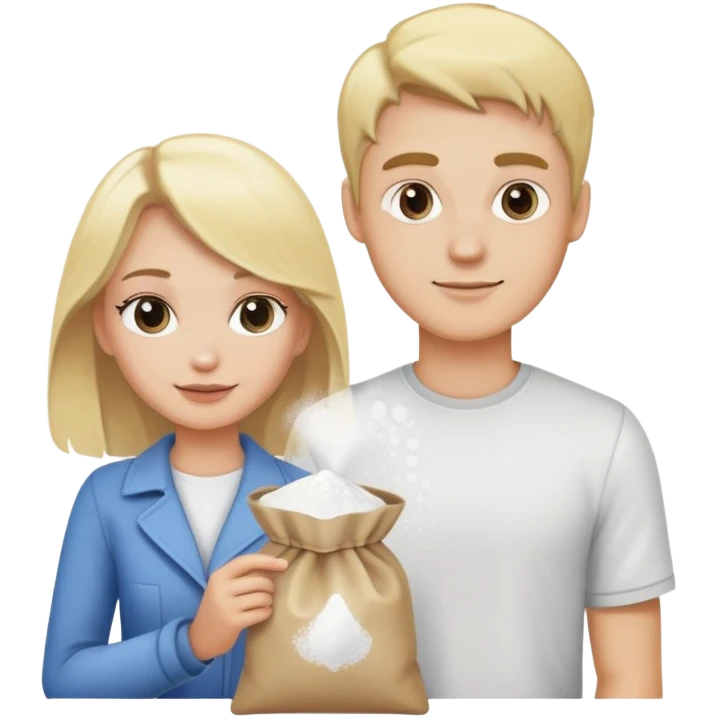 Blonde guy and blonde girl holding a bag of white powder emoji