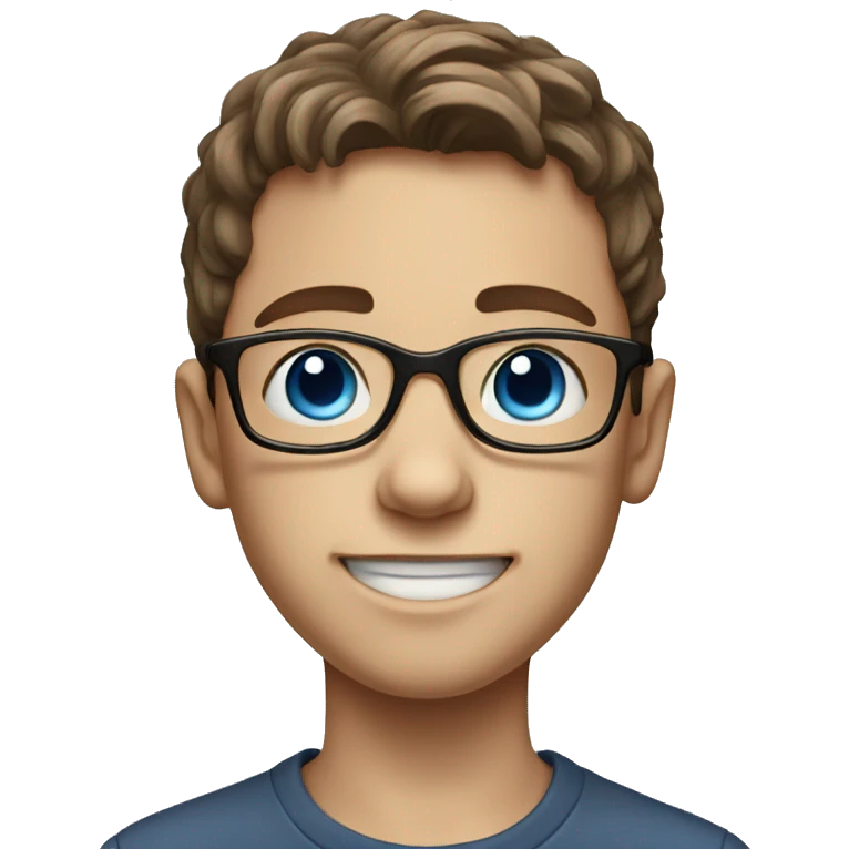realistic portrait of boy with blue eyes and brown hair wearing glasses emoji