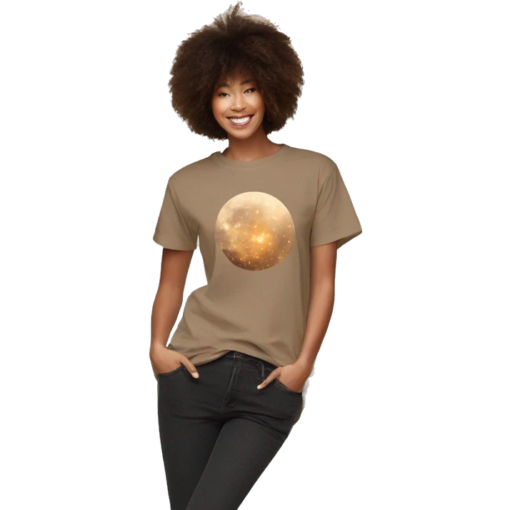 Person wearing vintage sepia T shirt with nebulas galaxies and constellations star map celestial illustration t shirt emoji