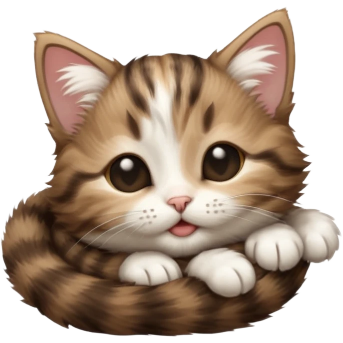 dark brown tabby and white kitten upside down with eyes closed emoji