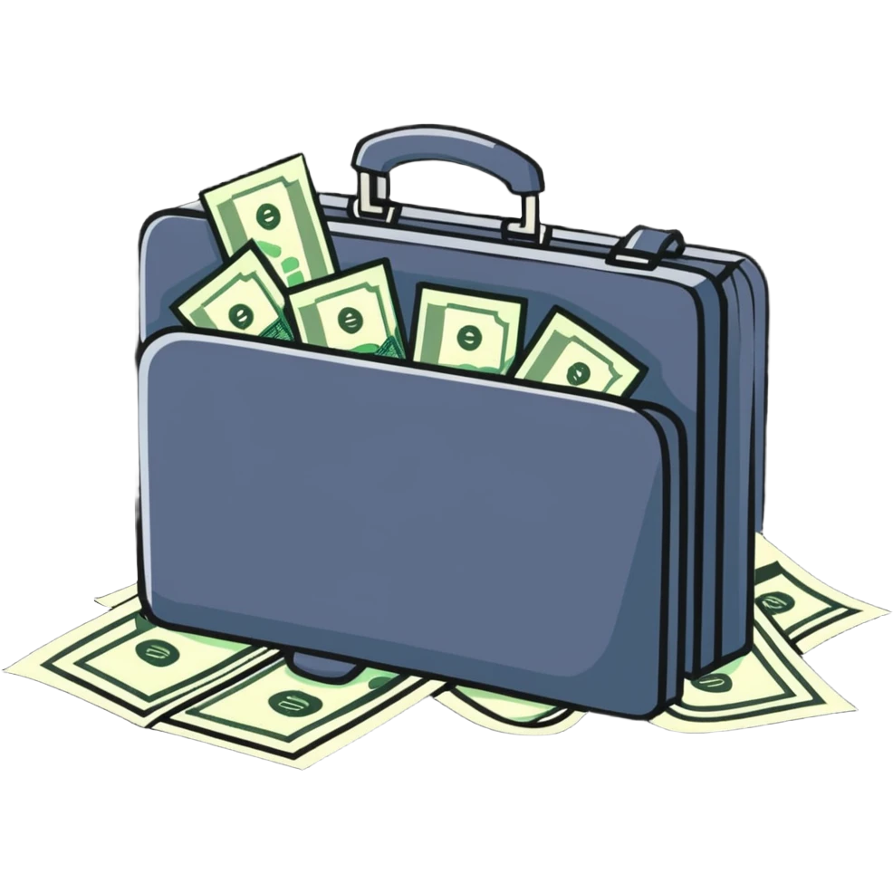 briefcase with money bills spilling out emoji