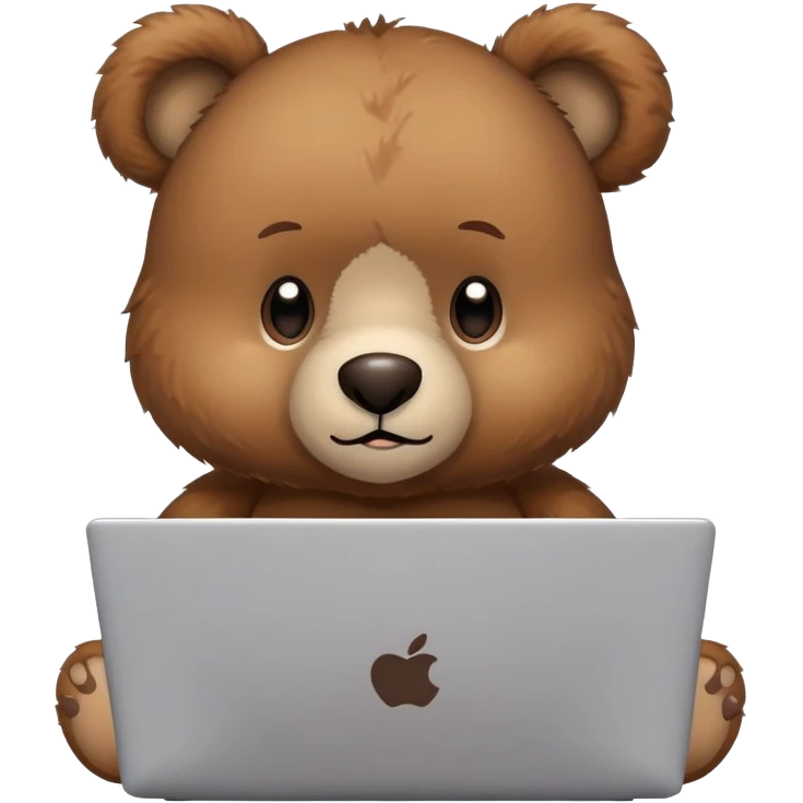 “A cute brown teddy bear using a laptop. Simple, cartoon style, focused expression.” emoji