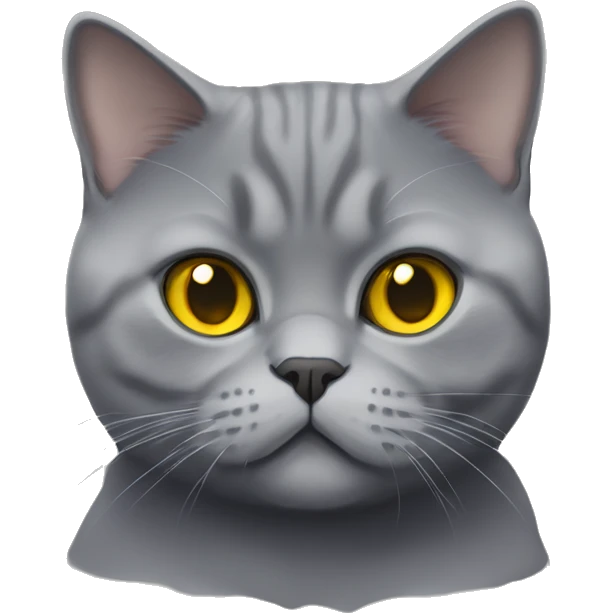 Grey British shorthair cat with yellow eyes and super cute  emoji