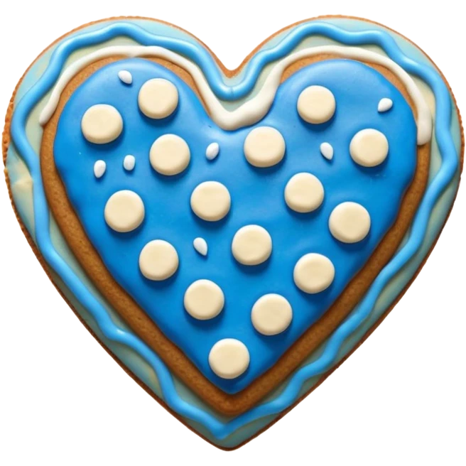 gingerbread heart cookie with white icing and blue sprinkles emoji