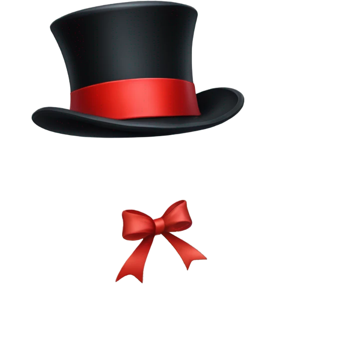 A black top hat displaying a red ribbon around the base. The ribbon forms a visible bow at the front, with the ends falling slightly over  emoji