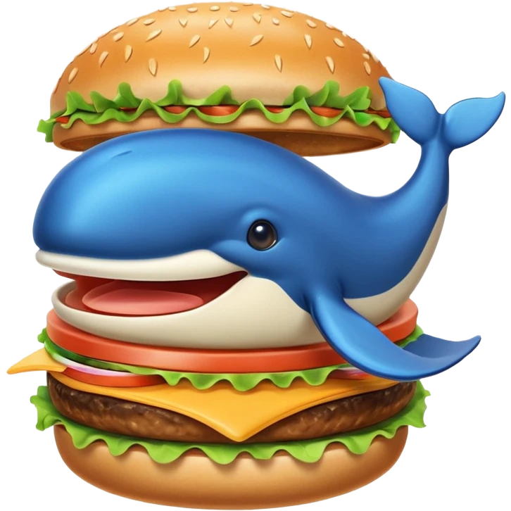 A playful mix of a burger and a whale, Telegram emoji style emoji