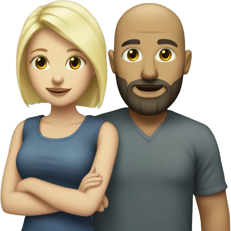 Blonde girl with bald man with dark beard  emoji