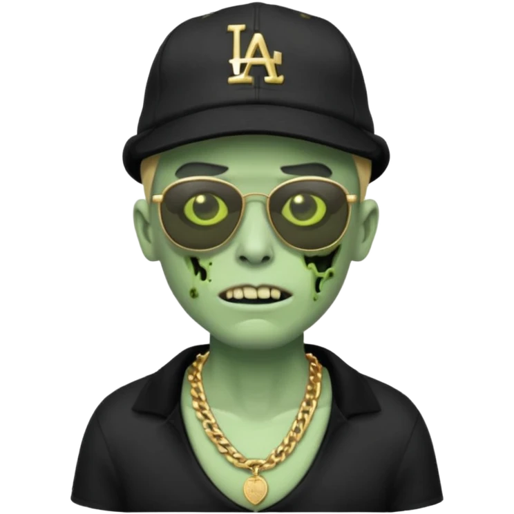 Green Zombie with black sun glasses dodger hat and gold necklace emoji