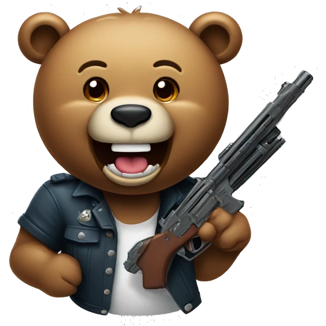 bear smiling with grillz on his teeth with a gun in his hand emoji