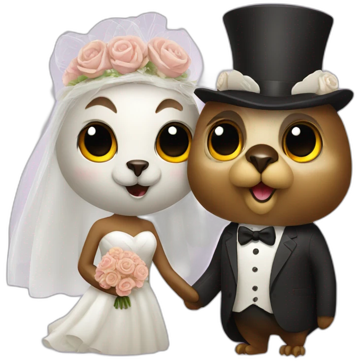 owl-bride and beaver-groom emoji
