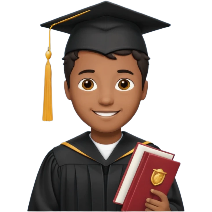 male graduate with brown skin, short wavy hair black emoji