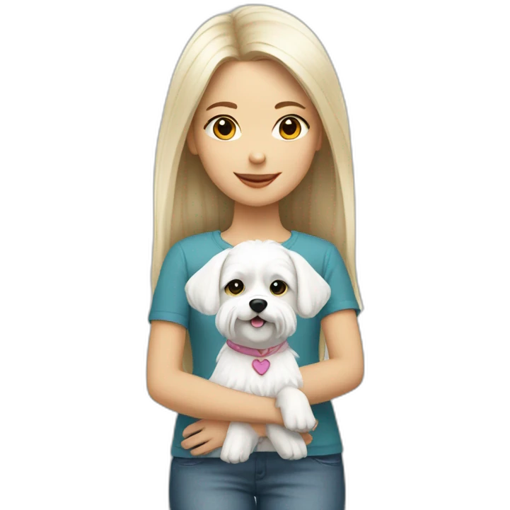 Girl with white maltese dog emoji