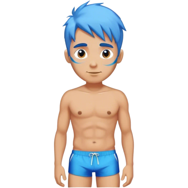 hot blond handsome  Man in blue swimming shorts with blue hair emoji