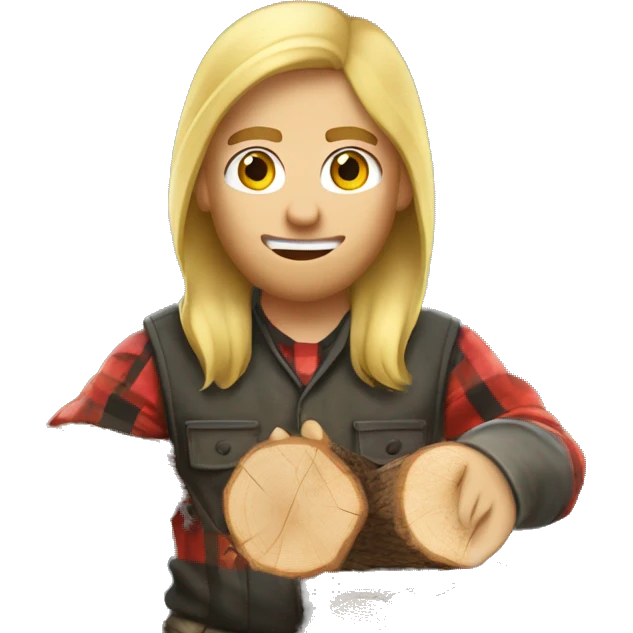 white lumberjack blond hair chopping firewood emoji