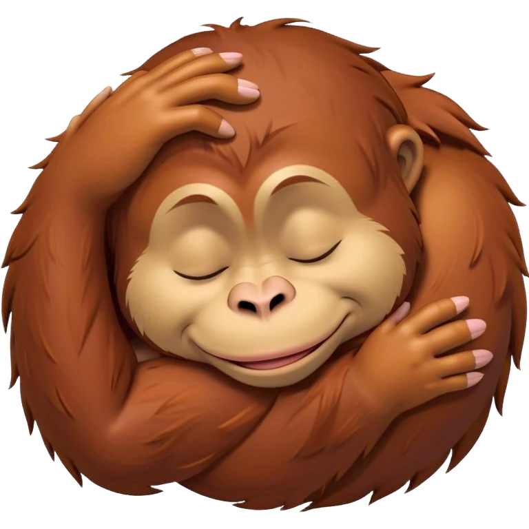 Meme-Worthy cute Sleeping Orangutan Portrait Emoji, Head resting peacefully with a contented smile, showcasing luxuriously soft fur and eyes gently closed in serene slumber, Simplified yet comically adorable features, highly detailed, glowing with a soft, drowsy jungle light, high shine, relaxed and utterly lovable, stylized with an air of playful laziness, bright and heartwarming, soft glowing outline, capturing the essence of a sleeping orangutan that feels destined to become the next viral icon of adorable rest! emoji