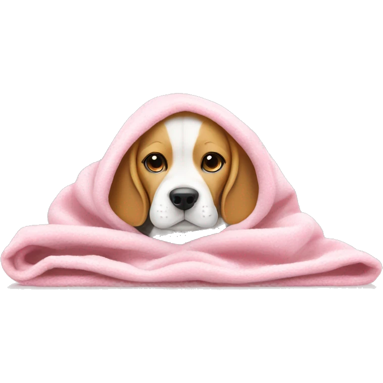 cute lemon and white beagle in cozy pink blanket  emoji