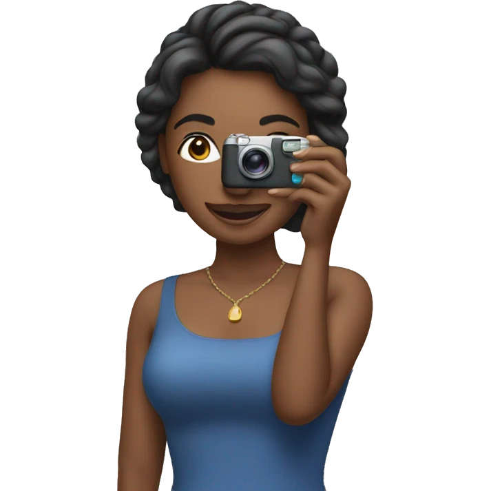 A woman taking pictures with an iPhone emoji