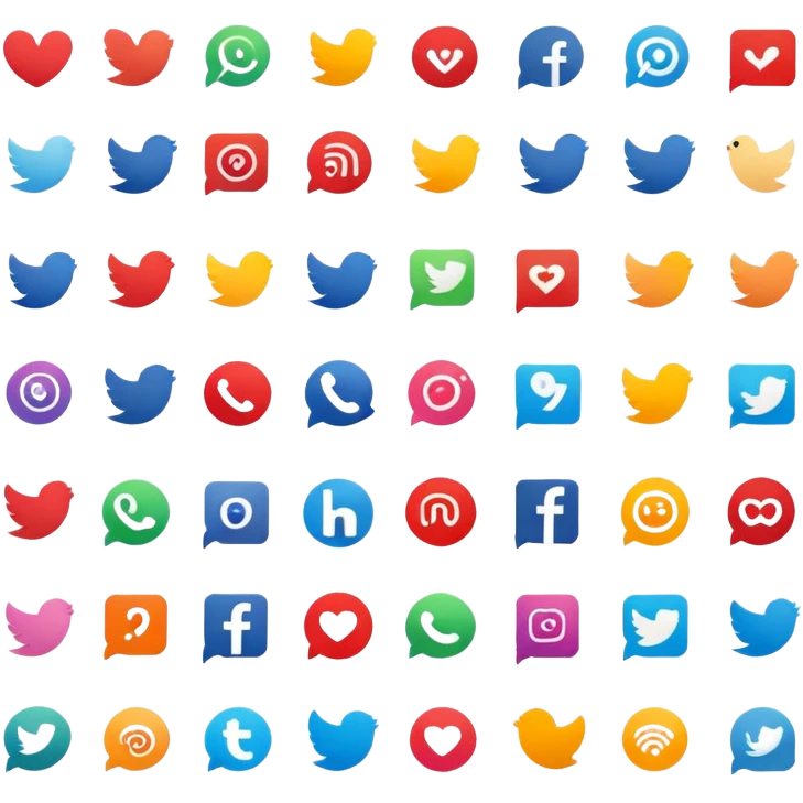 Social media icons collection with likes, shares, and comments symbols emoji