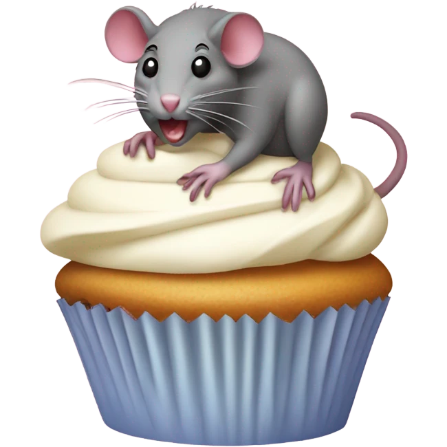 A ugly Rat in a cupcake while eating the cupcake  emoji