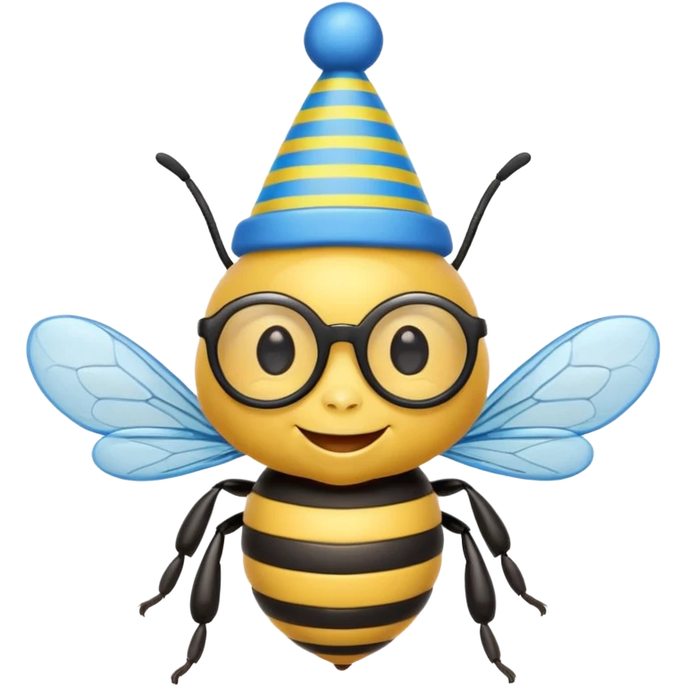 party blue hat bee with glasses emoji