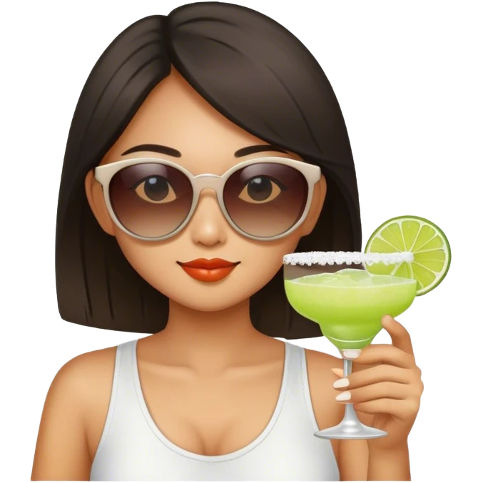 Asian girl drinking margarita wearing sunglasses emoji
