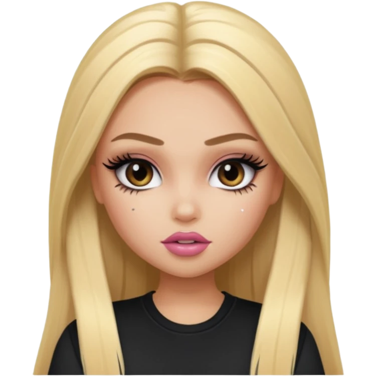 pretty bratz baddie, long blonde straight hair, pretty makeup, fake lashes, baddie clothes emoji