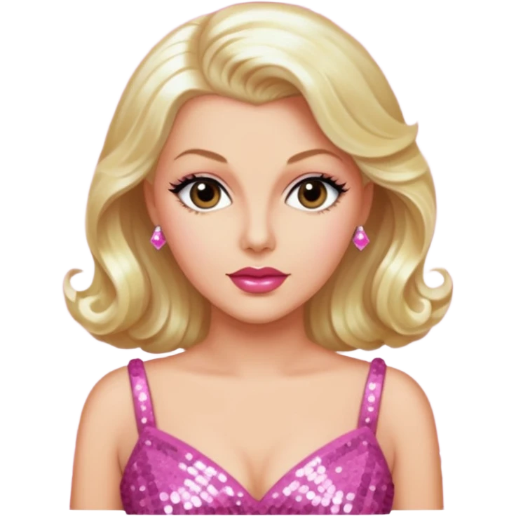 Lana Turner with long platinum blonde hair, pink sequin dress emoji