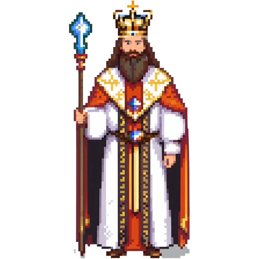 Russian Tsar with ornate crown, luxurious royal robes, long beard, holding scepter emoji