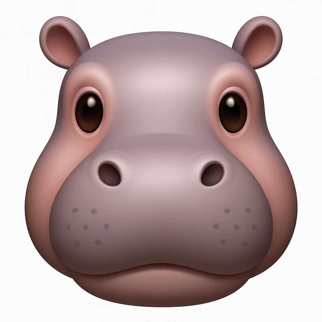 Make a hippo face emoji exactly like the reference image, in iOS emoji style. Same shape, color, and expression, smooth and shiny. emoji