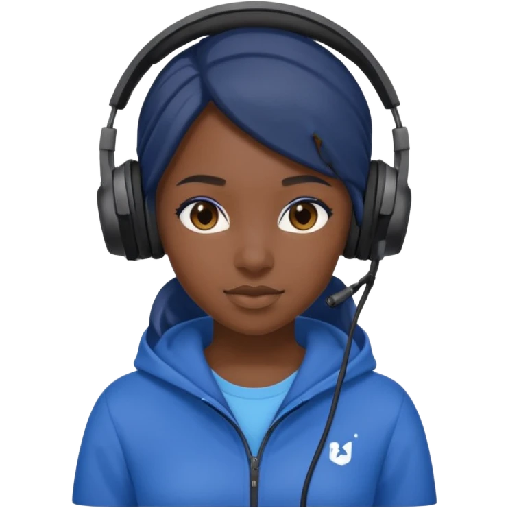 black girl streamer with blue gaming head set emoji
