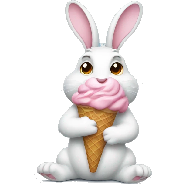 a rabbit that has a ice cream on its hand emoji