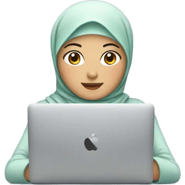 asian hijabi using MacBook emoji