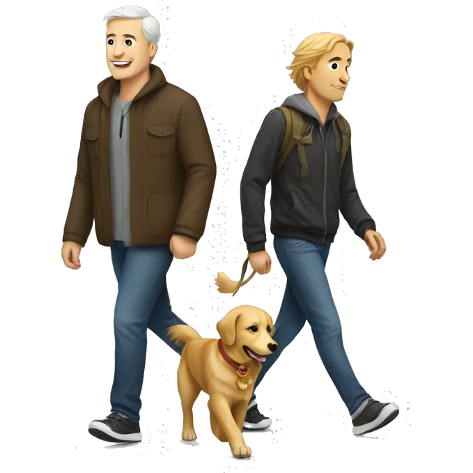White men walking with golden retriever  emoji