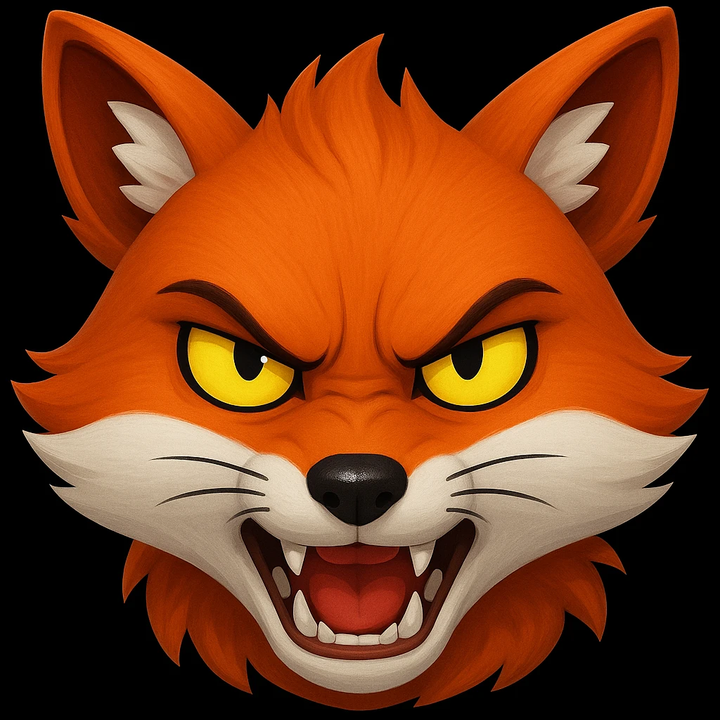 A 2D cartoon fox emoji with an angry expression, showing teeth and furrowed brows, with yellow eyes. emoji