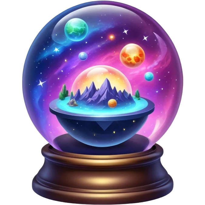 Tiny mystical mysterious sparkly magical glowing spherical nebula planets inside a glass globe dome emoji