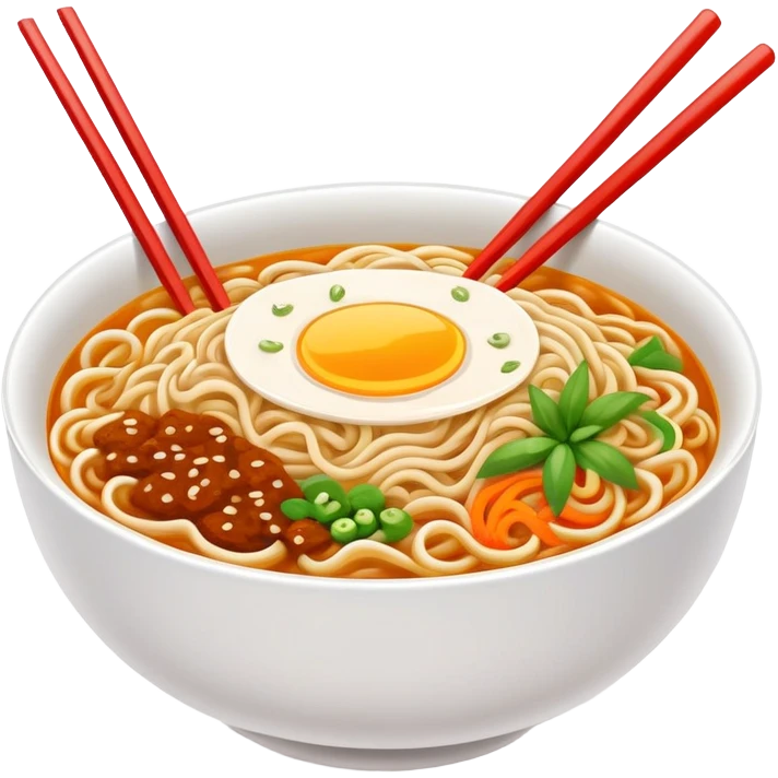 Wuhan hot dry noodles with sesame paste breakfast bowl, simplified emoji style with bold outlines and bright colors, cartoon style Hubei morning Re Gan Mian emoji