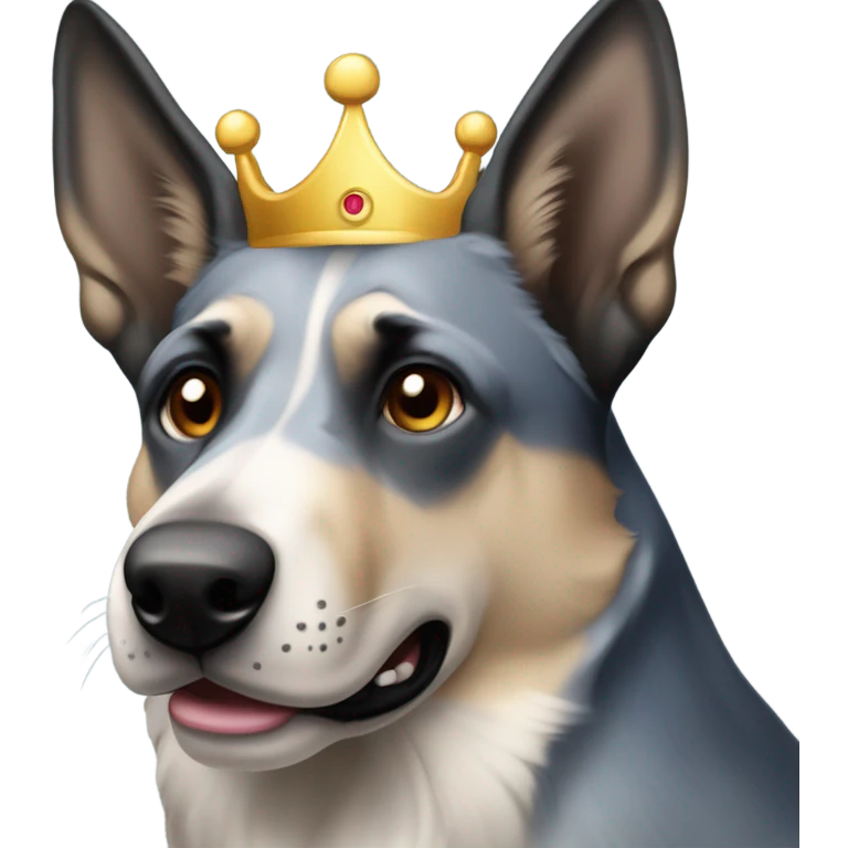 A malinois dark blue merle without red color with a crown on his head emoji