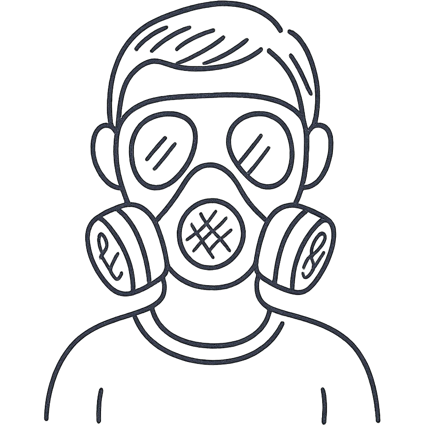 hand drawn outline icon of a person wearing a gas mask emoji