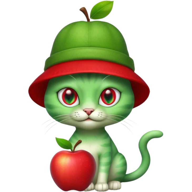 An alien cat with a red apple hat with cash all around it emoji