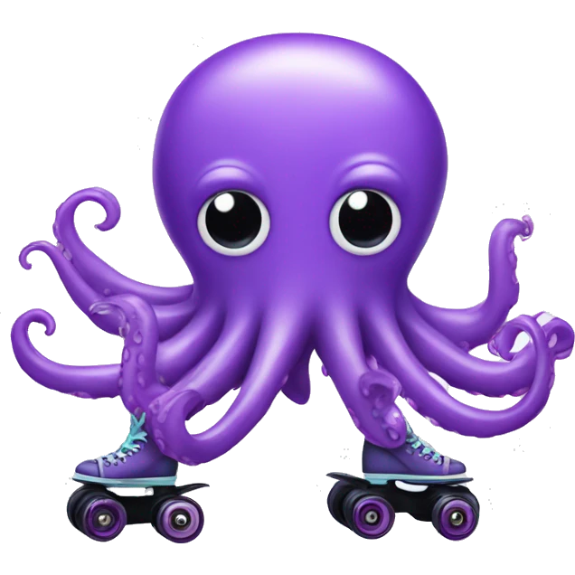 A purple octopus with 100 legs wearing roller skates emoji