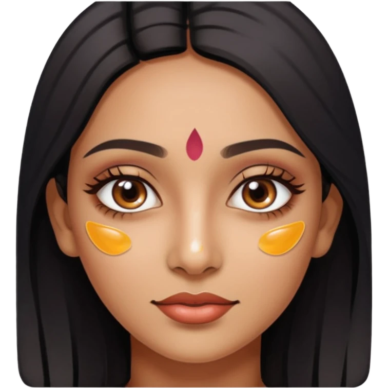 make an emoticon of a woman that has gel-like under eye patches of skincare of transparent color and make the woman slighlty indian emoji