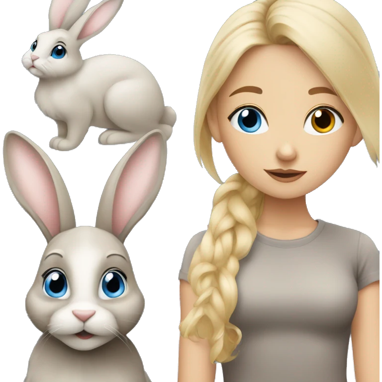 Blonde girl blue eyes with two bunny brown and grey emoji