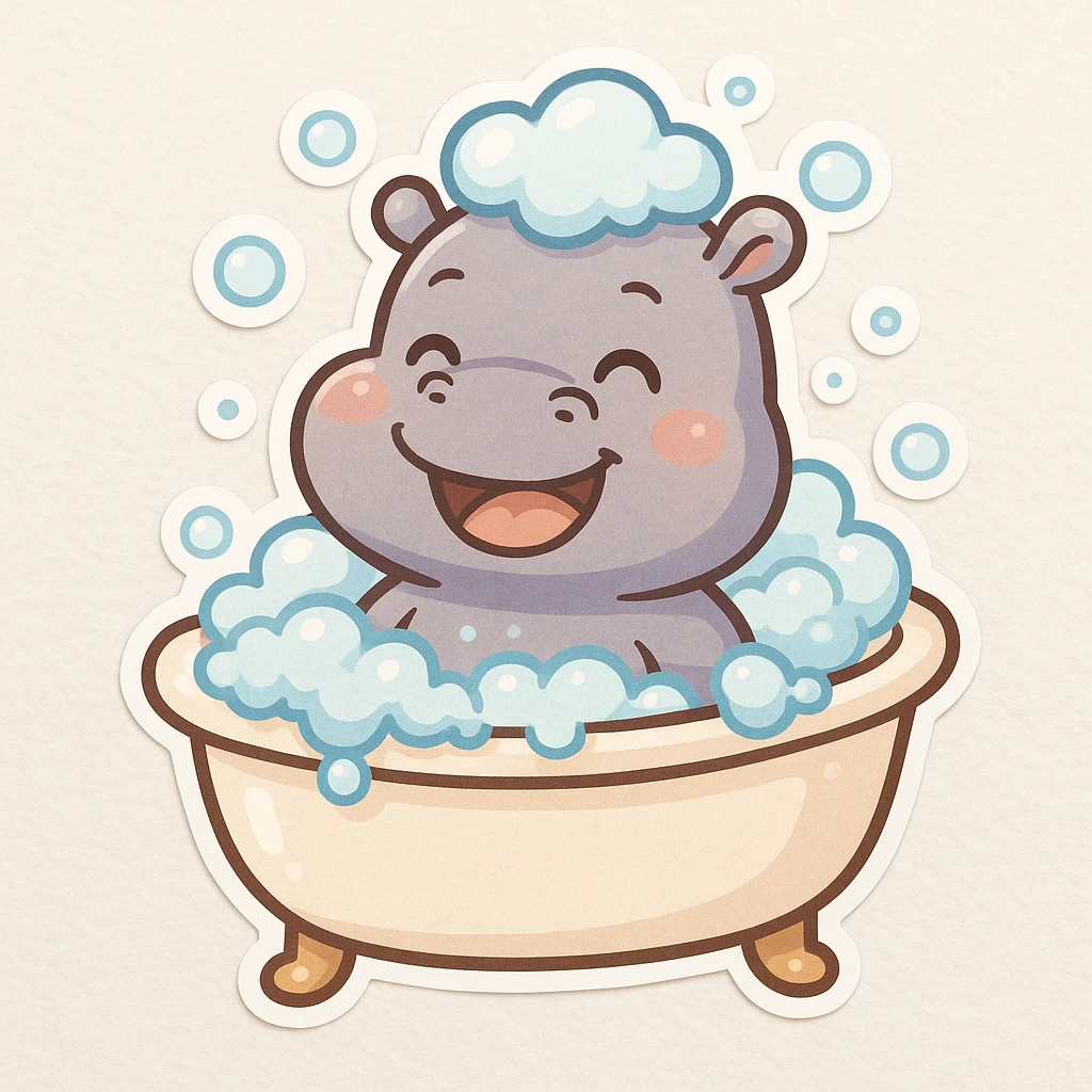 happy hippo with bubbles in bathtub emoji