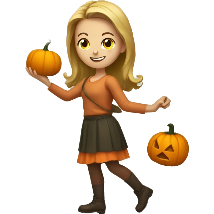 girl hilfing a pumpkin emoji