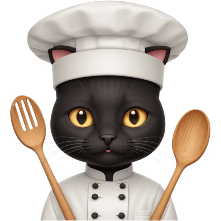 black chef cat wearing a tall white chef hat emoji