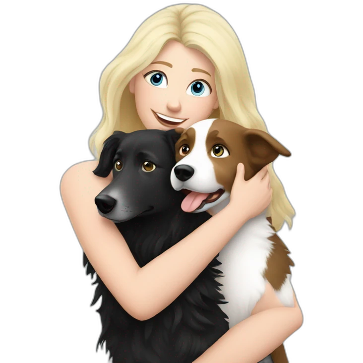 Blond hair with blue eyes mom hugging black and white border collie emoji