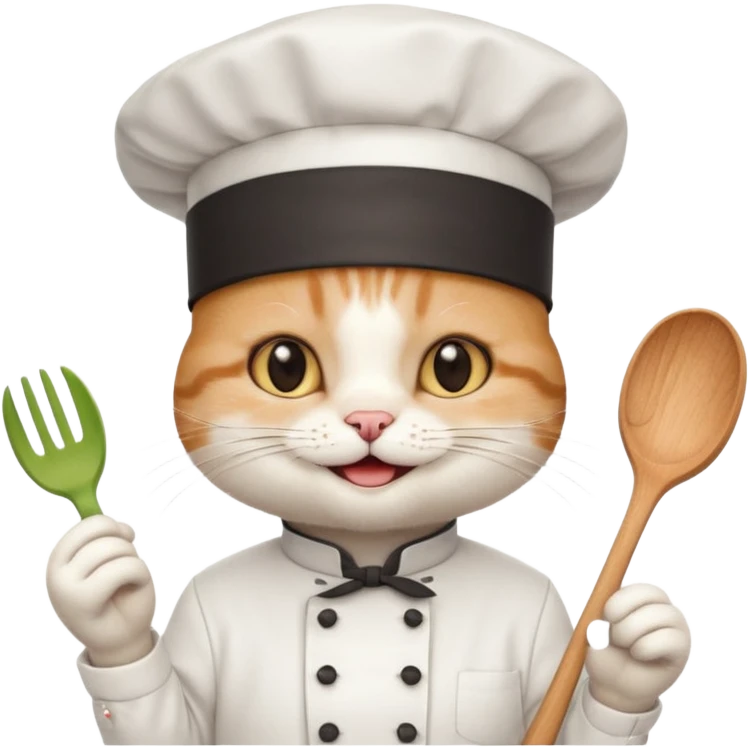 happy chef cat wearing a chef hat smiling emoji